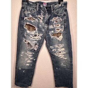 PRPS Japanese Men's Jeans Thrashed Distressed Camo Patches Cropped Sz 32